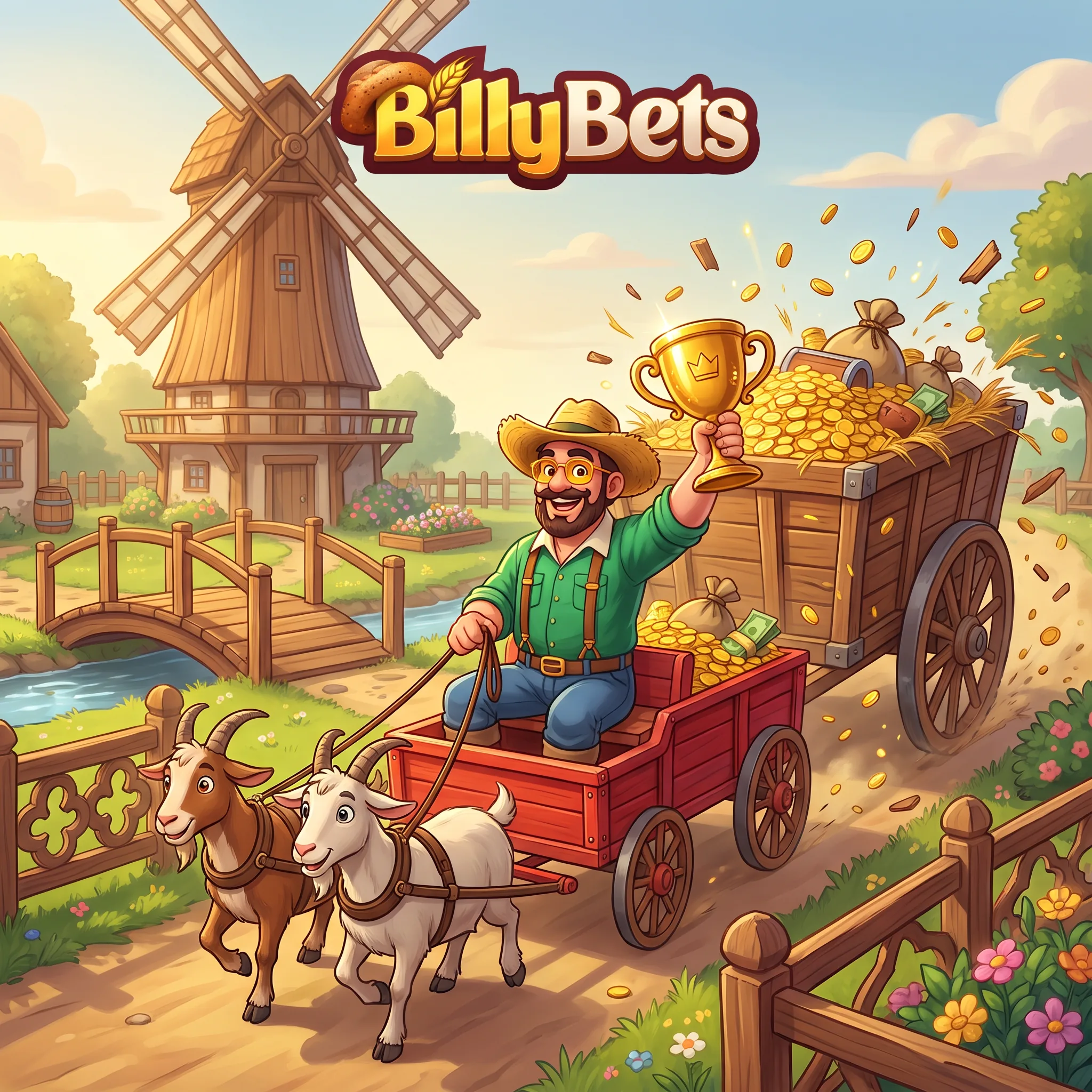 BillyBets welcome rewards on a farm cart